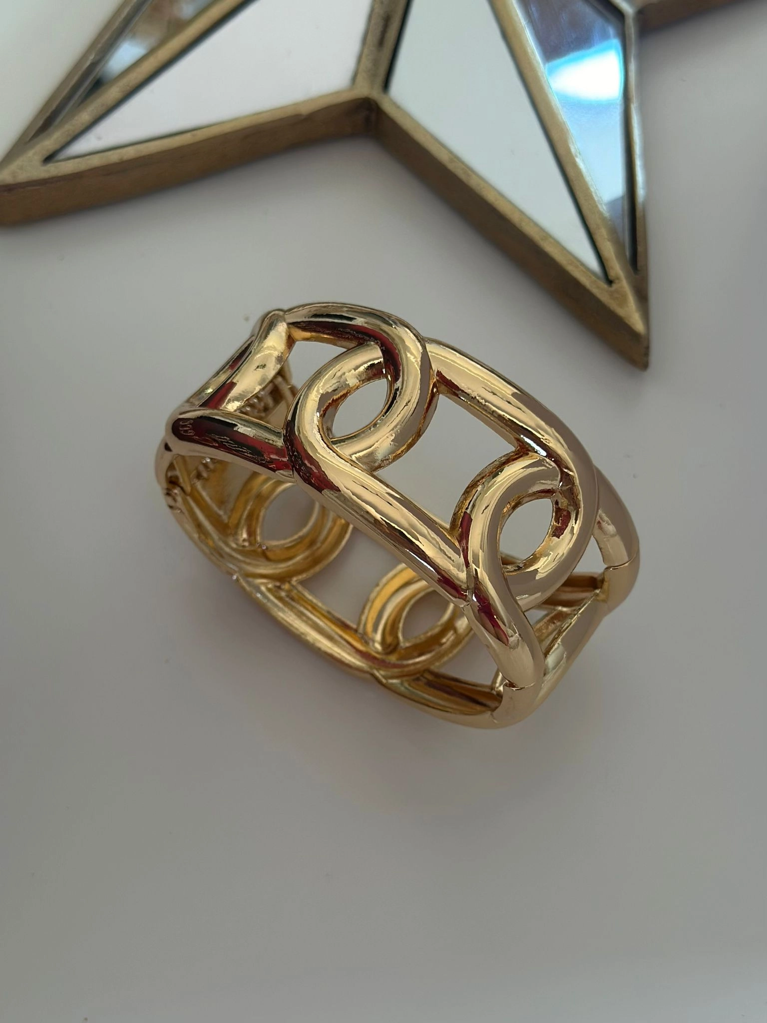 Kalın Zincir Görünüm Düz Plaka Kelepçe (gold)