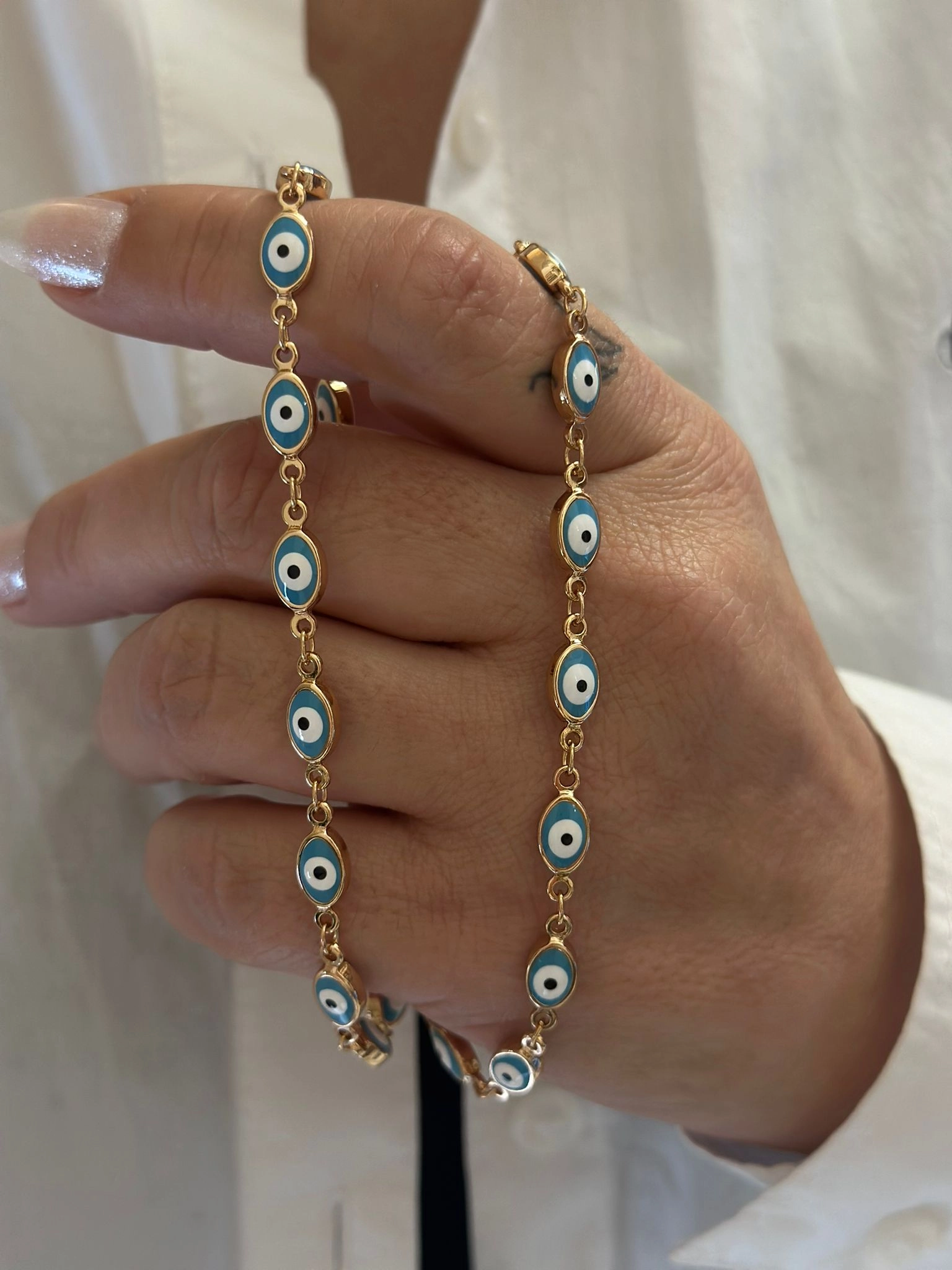Sıralı Nazar Boncuk Çelik Kolye (Rose Gold)