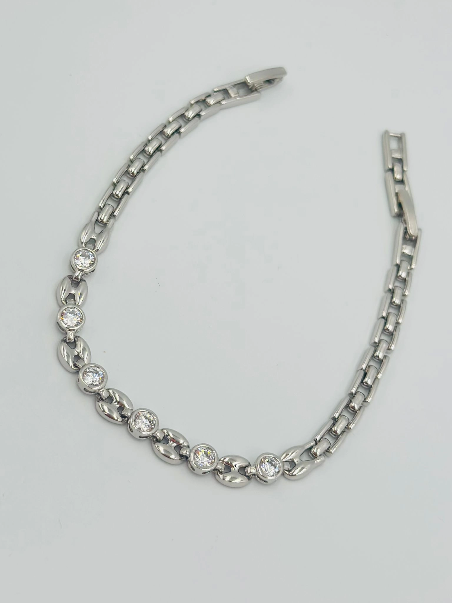 Tek Taş Detay Oval Kesim Unisex Bileklik (Çelik)