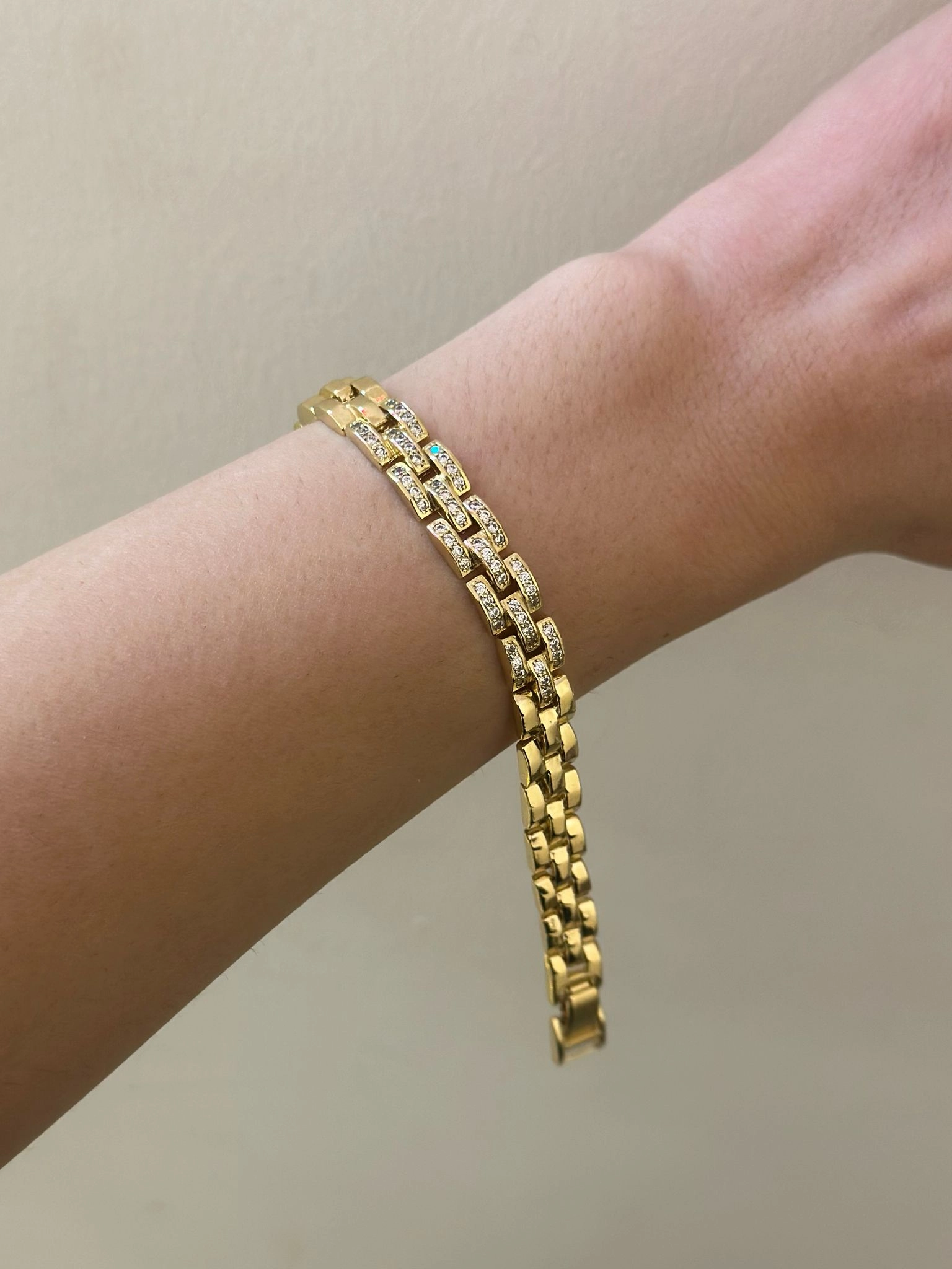 Zirkon Taş Detay Çelik Unisex Bileklik (Rose Gold)