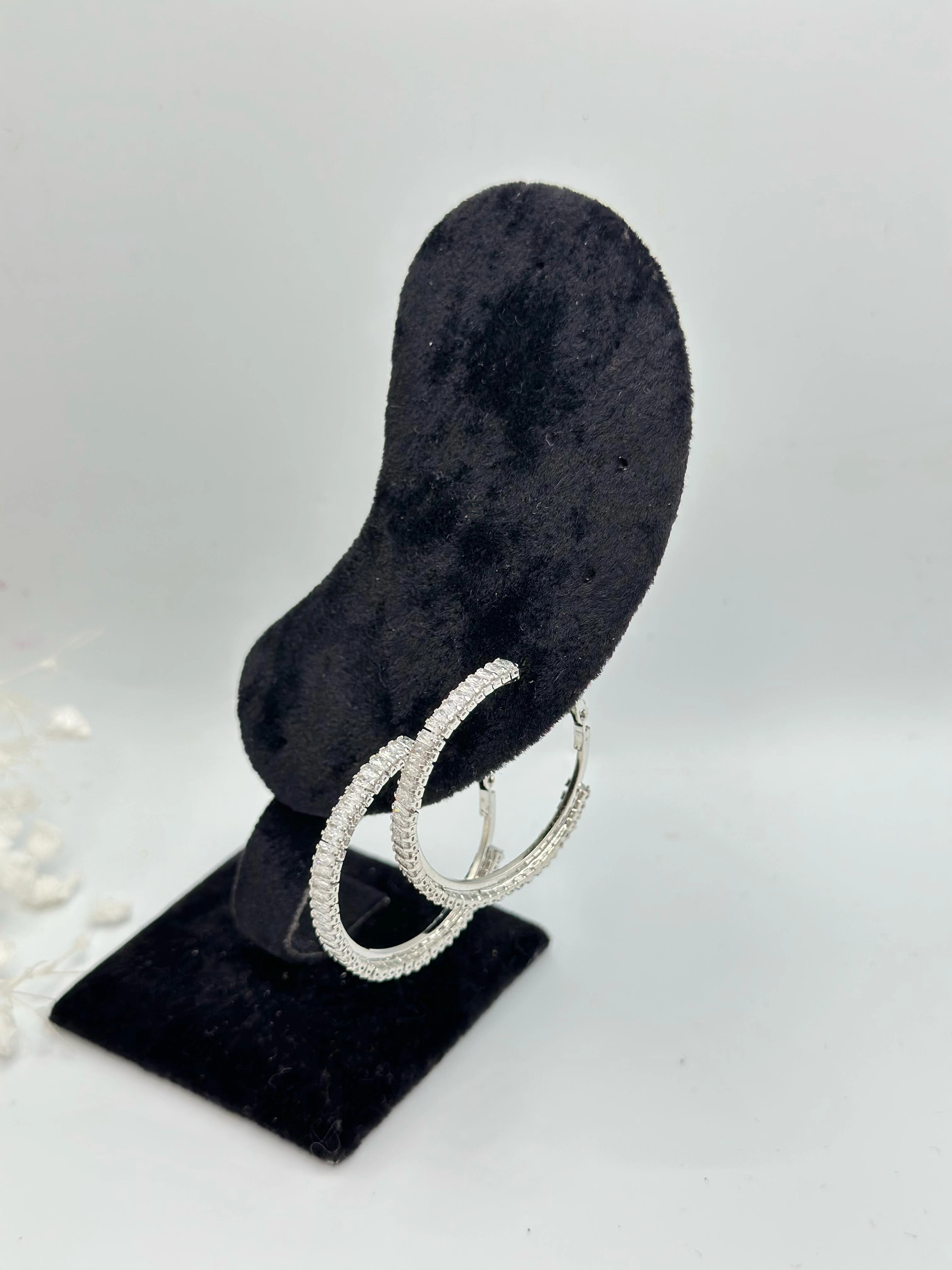 Baget Taş Detaylı Premium Halka Küpe (Küçük Boy)