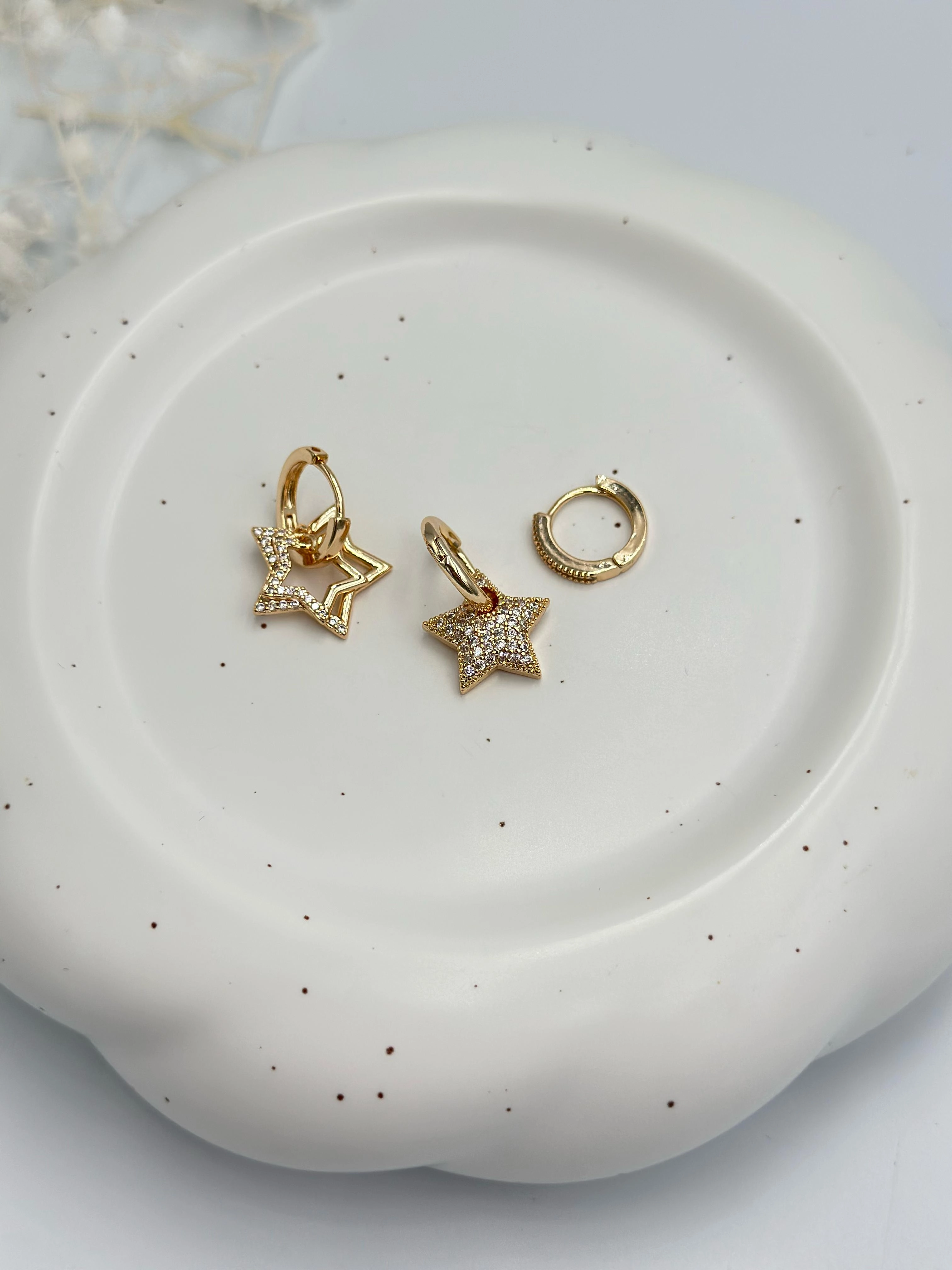 Zirkon Taş Detaylı Yıldız Set Küpe (Çelik)