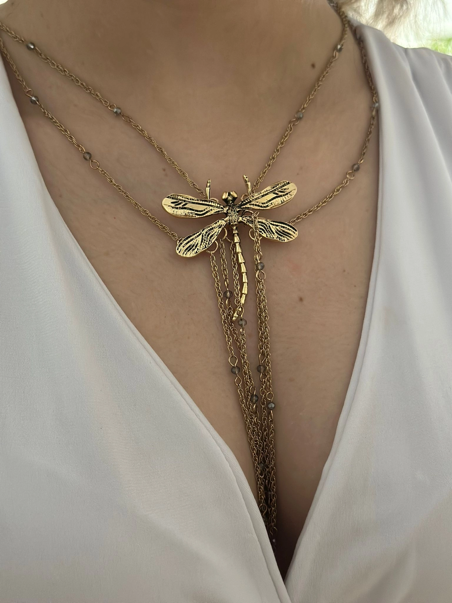 Eskitme Yusufçuk Detaylı Uzun Tasarım Kolye