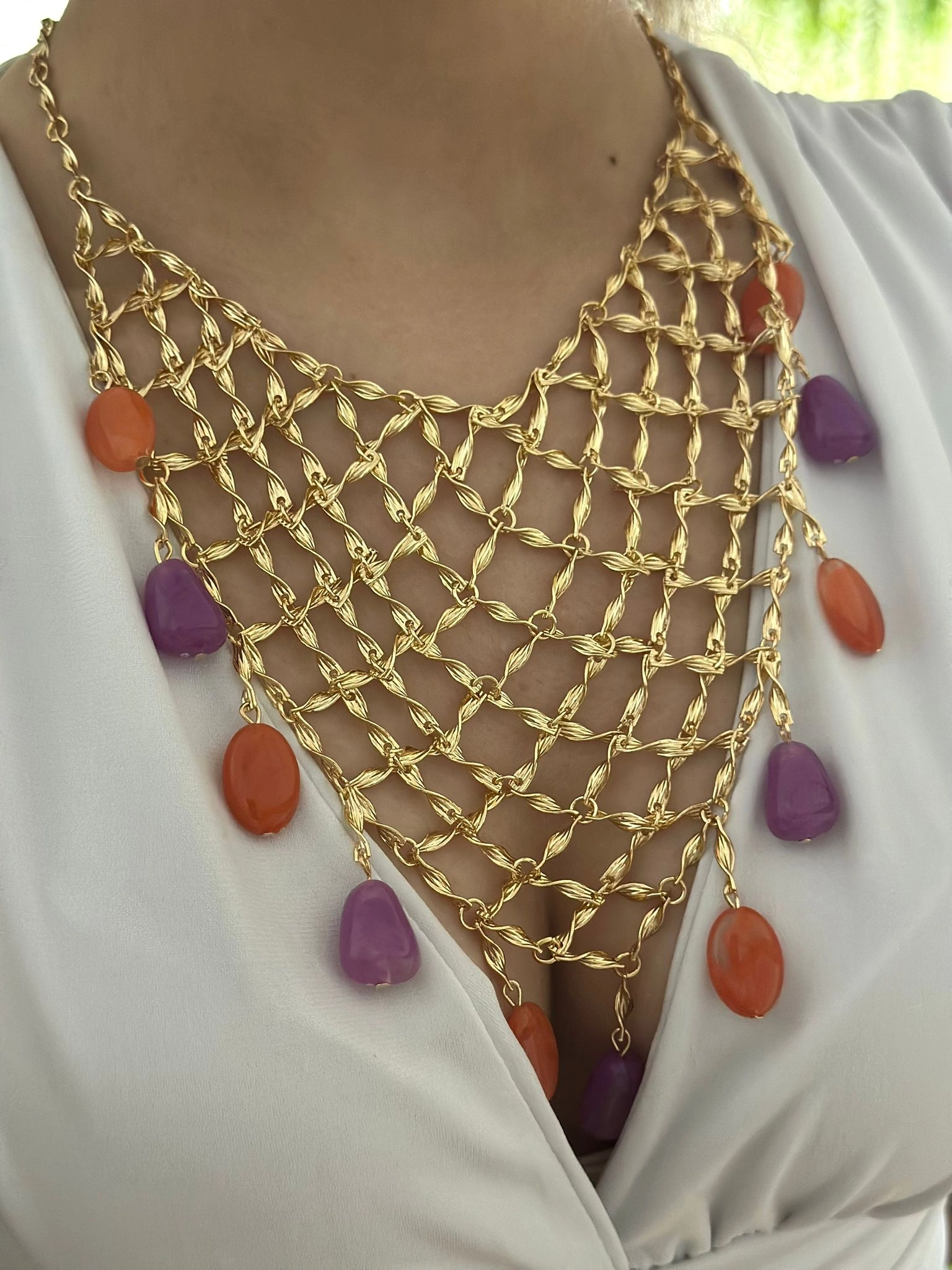 Turuncu Mor Detay Premium Örgü Kolye